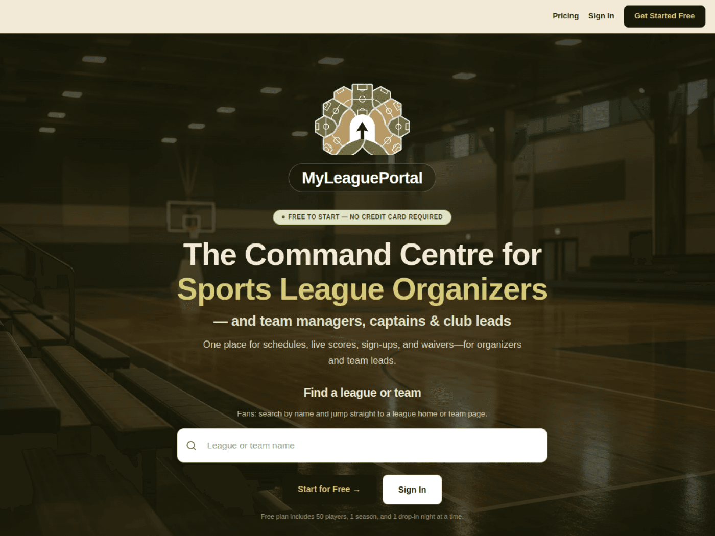MyLeaguePortal homepage preview